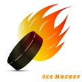 Ice hockey ball with red orange yellow tone fire in the white background. sport ball logo design. Hockey logo. vector.