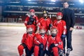 Ice hockey boys players team on the ice