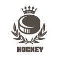 Ice hockey emblem with crown puck and laurel wreath, hockey logo Royalty Free Stock Photo