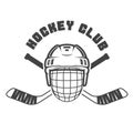 Ice hockey emblem with helmet and two crossed hockey sticks