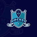 ice hockey emblem logo vector illustration template icon graphic design. mask and hockey stick sign or symbol with badge shield