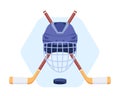 Ice hockey emblem template, badge, logo. Hockey helmet with crossed cues and puck. Vector illustration Royalty Free Stock Photo