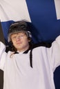 Ice hockey fan with finnish flag Royalty Free Stock Photo