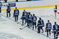 Ice hockey game, players waiting to start Royalty Free Stock Photo