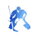 Ice hockey goalie, abstract blue geometric vector silhouette Royalty Free Stock Photo