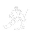 Ice hockey goalie, line art silhouette, abstract isolated vector illustration Royalty Free Stock Photo