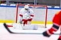 Ice hockey goalie makes a great save Royalty Free Stock Photo