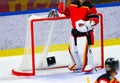 Ice hockey goalie taking a short break