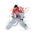 Ice hockey goalkeeper, hockey goalie, low polygonal isolated vector illustration, geometric drawing from triangles. Winter team Royalty Free Stock Photo