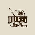 ice hockey logo vector vintage illustration template icon graphic design. shoes puck stick winter sport equipment sign or symbol Royalty Free Stock Photo