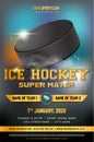 Ice hockey match poster template with puck and sample text Royalty Free Stock Photo