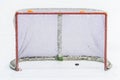 Ice hockey net with puck Royalty Free Stock Photo