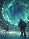 Ice hockey player action illustration - Northern Lights Royalty Free Stock Photo