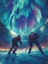 Ice hockey player action illustration - Northern Lights Royalty Free Stock Photo