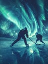 Ice hockey player action illustration - Northern Lights Royalty Free Stock Photo