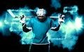Ice hockey player in neon colors. Download high resolution photo for sports betting advertisement. Icehockey athlete in Royalty Free Stock Photo