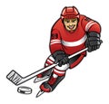 Ice hockey player dribbling