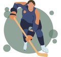 Ice hockey player flat vector illustration. Adult young man in uniform holding hockey stick cartoon character. Professional Royalty Free Stock Photo