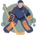 Ice hockey player flat vector illustration. Adult young man in uniform holding hockey stick cartoon character. Professional Royalty Free Stock Photo