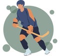 Ice hockey player flat vector illustration. Adult young man in uniform holding hockey stick cartoon character. Professional Royalty Free Stock Photo
