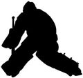 Ice hockey player Goaltender, goalie in full goalkeeper equipment playing ice hockey. Isolated Silhouette