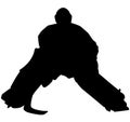 Ice hockey player Goaltender, goalie in full goalkeeper equipment playing ice hockey. Isolated Silhouette