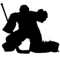 Ice hockey player Goaltender, goalie in full goalkeeper equipment playing ice hockey. Isolated Silhouette