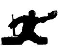 Ice hockey player Goaltender, goalie in full goalkeeper equipment playing ice hockey. Isolated Silhouette