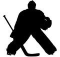 Ice hockey player Goaltender, goalie in full goalkeeper equipment playing ice hockey. Isolated Silhouette