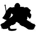 Ice hockey player Goaltender, goalie in full goalkeeper equipment playing ice hockey. Isolated Silhouette