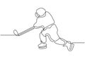 Ice hockey player. One continuous line drawing minimalism person with stick playing winter game sport Royalty Free Stock Photo