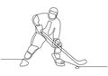 Ice hockey player. One continuous line drawing minimalism person with stick playing winter game sport Royalty Free Stock Photo