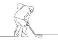 Ice hockey player. One continuous line drawing minimalism person with stick playing winter game sport Royalty Free Stock Photo