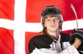 Ice hockey player over denmark flag