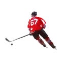 Ice hockey player in red jersey, polygonal vector isolated illus