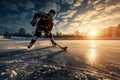 Ice hockey player at rink. Ice hockey player skating with stick and puck Royalty Free Stock Photo