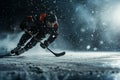 Ice hockey player at rink. Ice hockey player skating with stick and puck Royalty Free Stock Photo