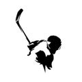 Ice hockey player shooting puck, abstract isolated vector silhouette. Hockey logo Royalty Free Stock Photo