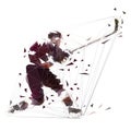 Ice hockey player shooting puck, low polygona isolatedl vector illustration. One timer slap shot. Active people, winter team sport