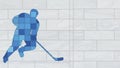 Ice Hockey Player Silhouette with Blue Pixelated Pattern on White Brick Wall Background Royalty Free Stock Photo