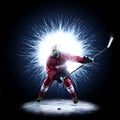 Ice Hockey player is skating on a abstract background