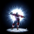 Ice Hockey player is skating on a abstract background