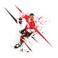 Ice hockey player skating with a puck, low polygonal vector illustration. Hockey player front view Royalty Free Stock Photo