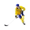 Ice hockey player in yellow jersey, low poly isolated vector ill Royalty Free Stock Photo