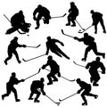 Ice hockey players silhouettes set Royalty Free Stock Photo