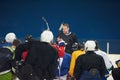 Ice hockey players team meeting with trainer Royalty Free Stock Photo