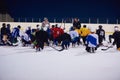 Ice hockey players team meeting with trainer Royalty Free Stock Photo