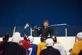 Ice hockey players team meeting with trainer Royalty Free Stock Photo