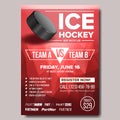 Ice Hockey Poster Vector. Ice Hockey Puck. Vertical Design For Sport Bar Promotion. Ice Hockey Flyer. Winter. Cafe, Bar