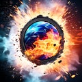 Ice Hockey Puck Exploding by Elements - Fire and Water Background for Sports Tournament Poster or Playbill